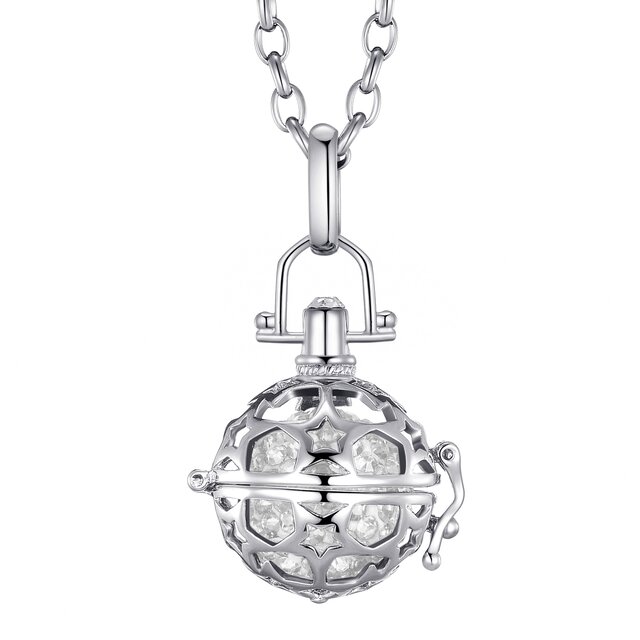 Morella Damen Schutzengel Halskette Edelstahl 70 cm mit Anhnger Sterne und Klangkugel Zirkonia wei  16 mm in Schmuckbeutel