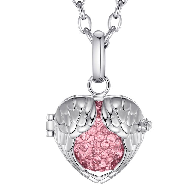 Morella Damen Halskette Edelstahl 70 cm mit Engelsflgel Herz Anhnger und Klangkugel rosa  16 mm in Schmuckbeutel