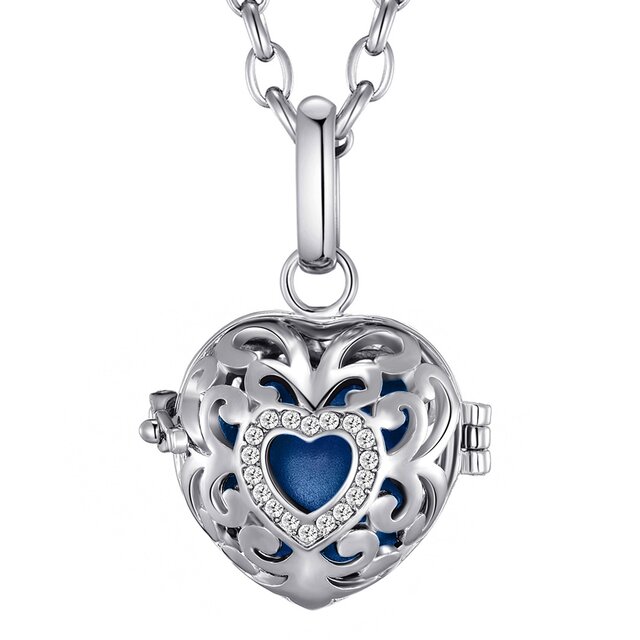 Morella Damen Schutzengel Halskette Edelstahl 70 cm mit Anhnger Herz Liebe und Klangkugel blau  16 mm in Schmuckbeutel