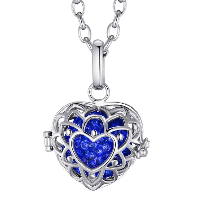 Morella Damen Halskette Edelstahl 70 cm mit Herzform Anhnger und Klangkugel Zirkonia blau  16 mm in Schmuckbeutel
