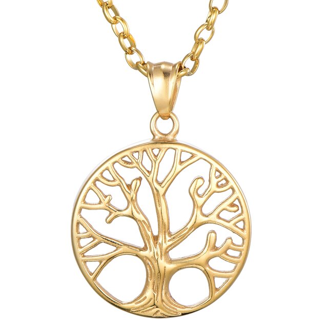 Morella Damen Halskette 70 cm mit Anhnger Lebensbaum Hoffnung Gold im Schmuckbeutel