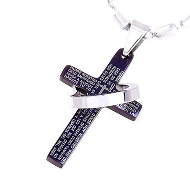 DonDon Halskette mit schwarzem Kreuz und Edelstahlring Anhnger