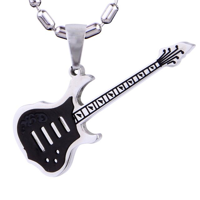 Halskette mit Edelstahl E-Gitarren Anhnger in einem schwarzen Samtbeutel