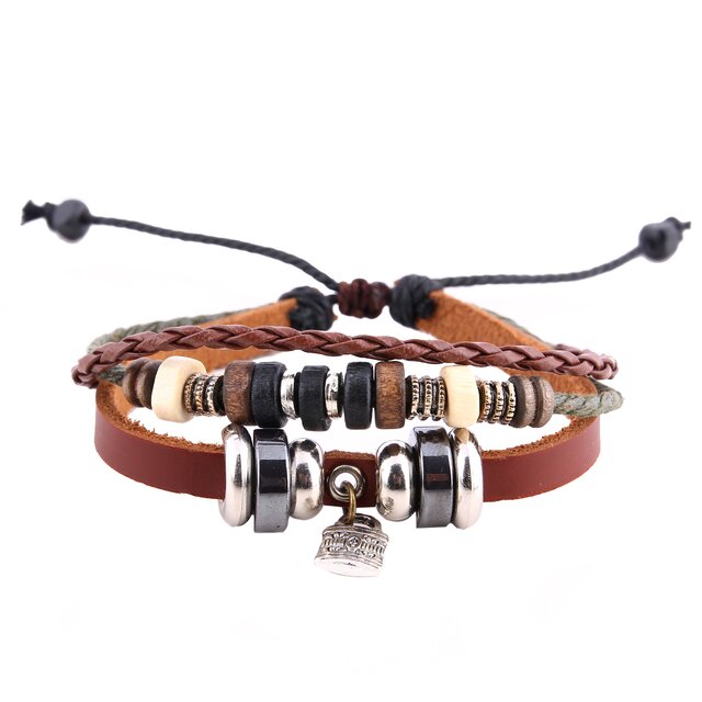 Morella Damen geflochtenes Armband aus Leder mit Ringen, Beads und Anhnger