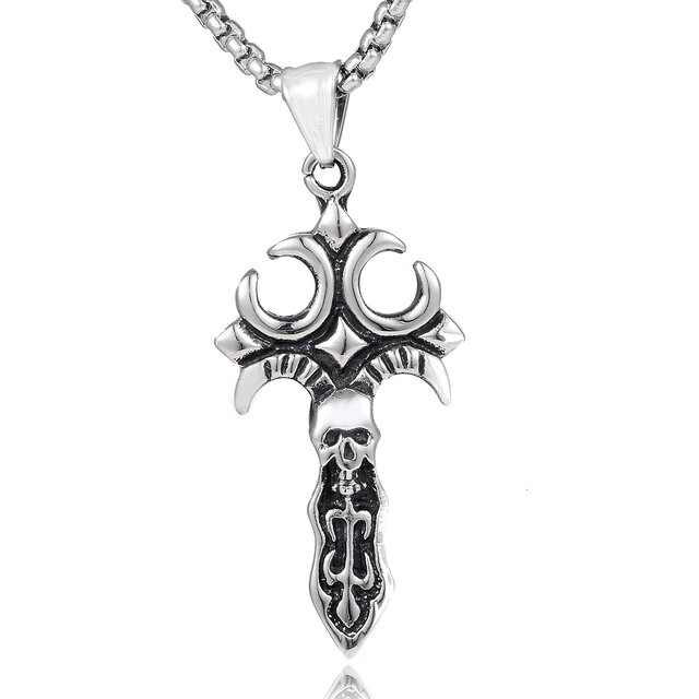 DonDon Herren Halskette Edelstahl 52 cm mit Anhnger Totenkopfkreuz Edelstahl in einem Samtbeutel