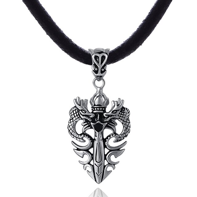 DonDon Herren Halskette Leder 50 cm und Anhnger Drache aus Edelstahl mit schwarzem Stein in einem Samtbeutel