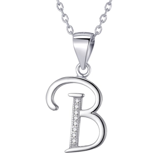 Morella Damen Halskette Silber mit Buchstabe B Anhnger 925 Silber rhodiniert mit Zirkoniasteinen wei 45 cm