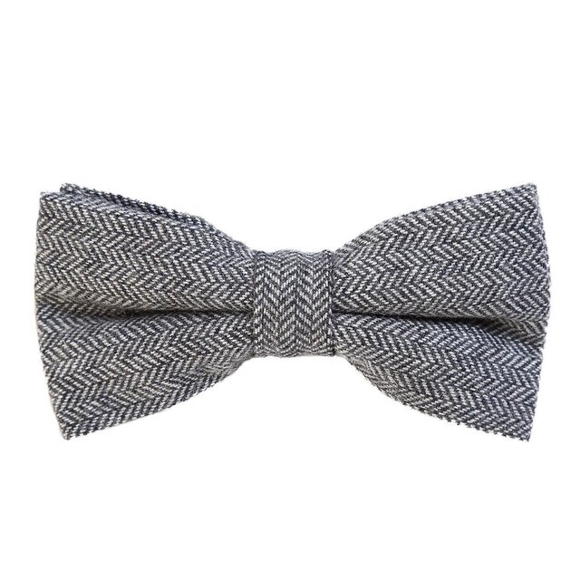 DonDon Herren Fliege 12 x 6 cm Fischgrt-Muster gebunden und stufenlos justierbar aus Baumwolle im Tweed Style grau