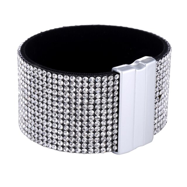 Morella Damen Armband Glitzerarmband breit verziert mit Zirkoniasteinen und Magnetverschluss