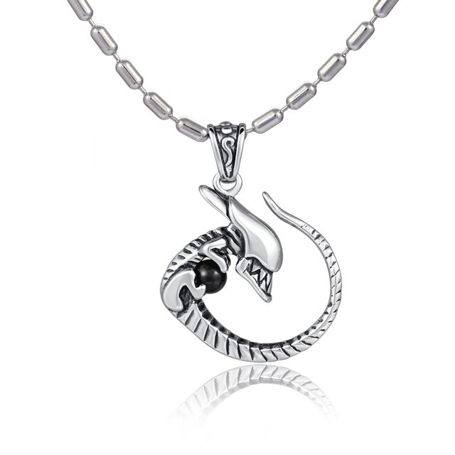 DonDon Herren Halskette Edelstahl 55 cm und Alien Anhnger aus Edelstahl mit schwarzem Stein in einem Samtbeutel