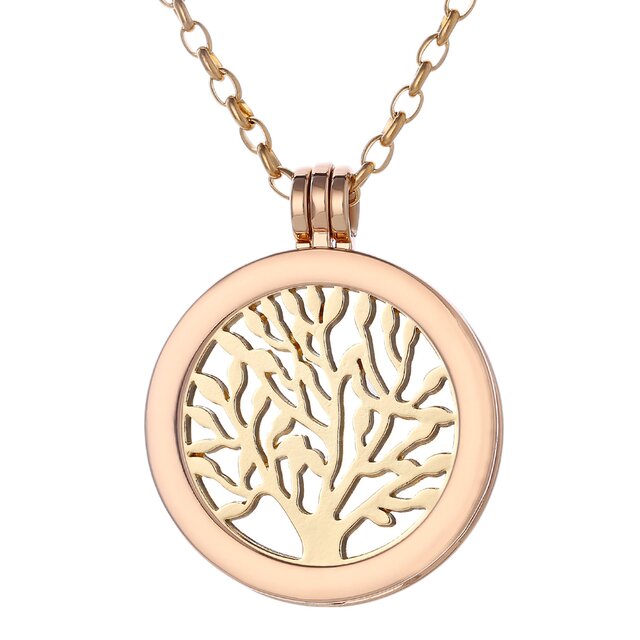 Morella Damen Halskette gold 70 cm Edelstahl mit Amulett und Coin 33 mm Baum des Lebens gold in Schmuckbeutel