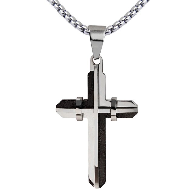 DonDon® Herren Halskette mit großem modernem Kreuz-Anhänger Edelstahl 52 cm silberfarben und Samtbeutel