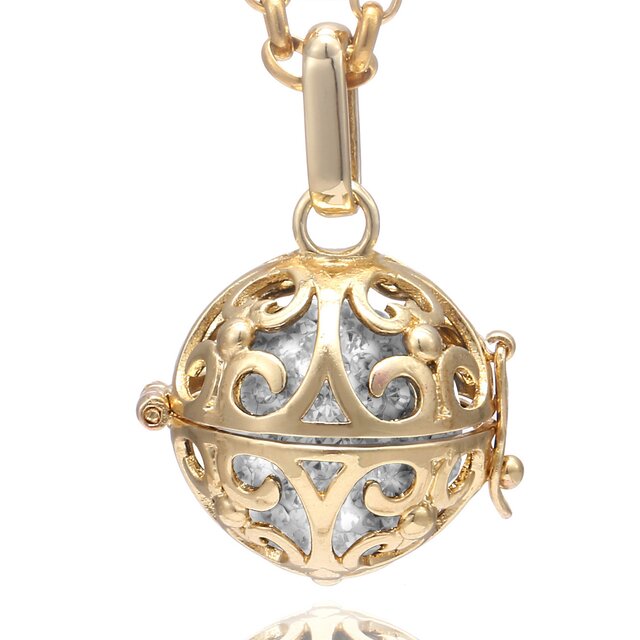 Morella Damen Halskette Edelstahl gold 70 cm mit Ornament Anhnger gold und Klangkugel Zirkonia wei  16 mm in Schmuckbeutel