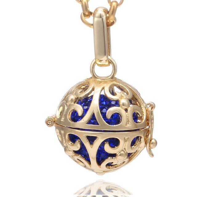 Morella Damen Halskette Edelstahl gold 70 cm mit Ornament Anhnger gold und Klangkugel Zirkonia blau  16 mm in Schmuckbeutel