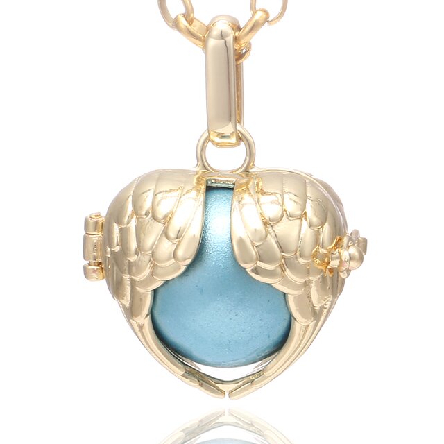 Morella Damen Halskette Edelstahl gold 70 cm mit Schutzengel Flgel Anhnger gold und Klangkugel hellblau  16 mm in Schmuckbeutel