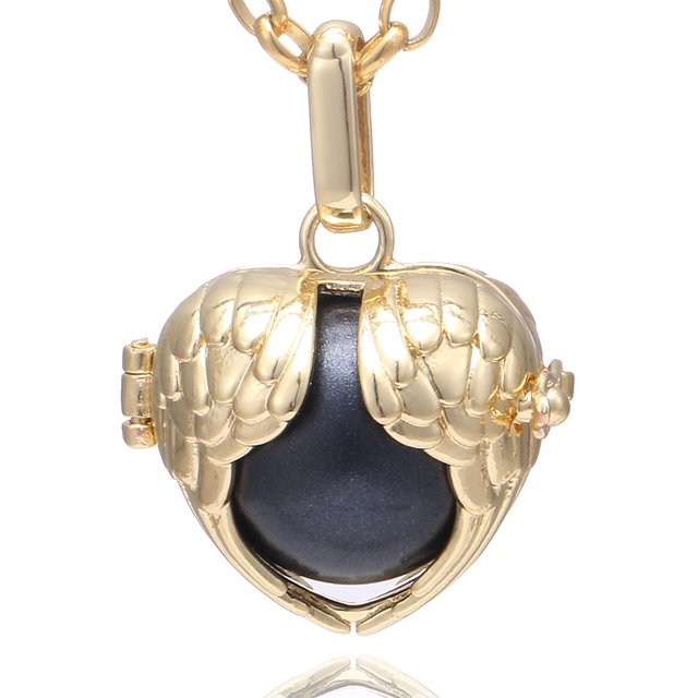 Morella Damen Halskette Edelstahl gold 70 cm mit Schutzengel Flgel Anhnger gold und Klangkugel schwarz  16 mm in Schmuckbeutel