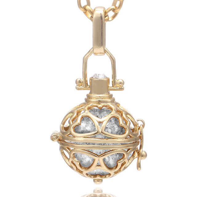 Morella Damen Halskette Edelstahl gold 70 cm mit Herz Anhänger gold und Klangkugel Zirkonia weiß Ø 16 mm in Schmuckbeutel