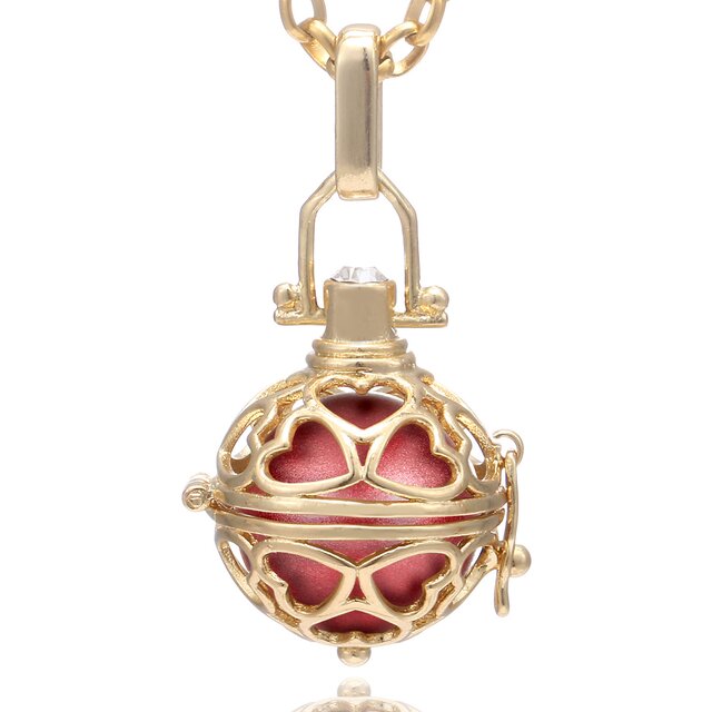 Morella Damen Halskette Edelstahl gold 70 cm mit Herz Anhänger gold und Klangkugel rosa Ø 16 mm in Schmuckbeutel