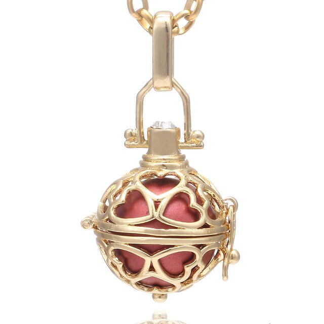 Morella Damen Halskette Edelstahl gold 70 cm mit Herz Anhänger gold und Klangkugel rot Ø 16 mm in Schmuckbeutel