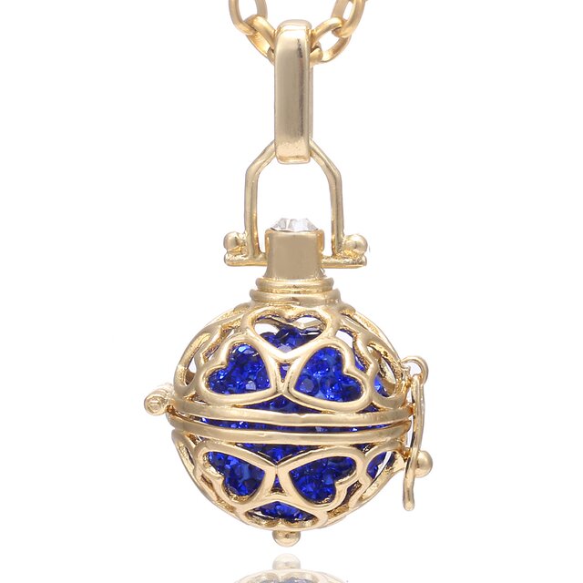 Morella Damen Halskette Edelstahl gold 70 cm mit Herz Anhänger gold und Klangkugel Zirkonia blau Ø 16 mm in Schmuckbeutel