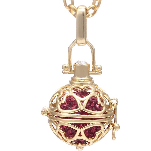 Morella Damen Halskette Edelstahl gold 70 cm mit Herz Anhänger gold und Klangkugel Zirkonia pink Ø 16 mm in Schmuckbeutel