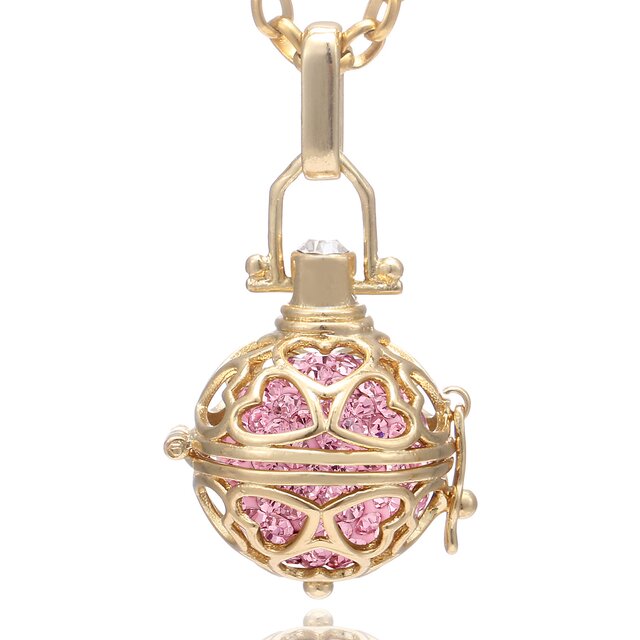 Morella Damen Halskette Edelstahl gold 70 cm mit Herz Anhänger und Klangkugel rosa Ø 16 mm in Schmuckbeutel
