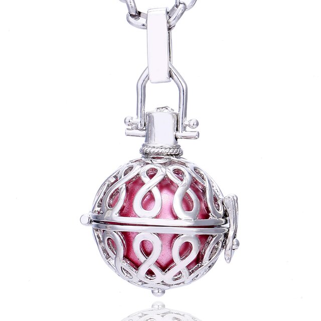 Morella Damen Schutzengel Halskette Edelstahl 70 cm mit Anhänger Unendlichkeit und Klangkugel rosa Ø 16 mm in Schmuckbeutel
