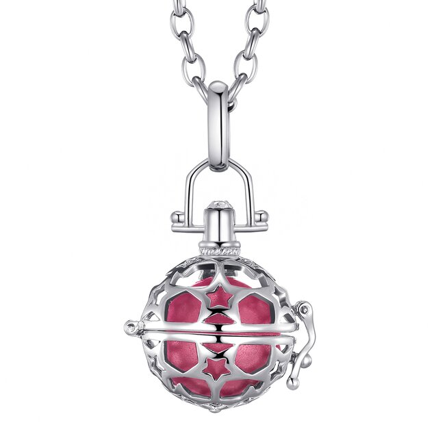 Morella Damen Schutzengel Halskette Edelstahl 70 cm mit Anhänger Sterne und Klangkugel rosa Ø 16 mm in Schmuckbeutel