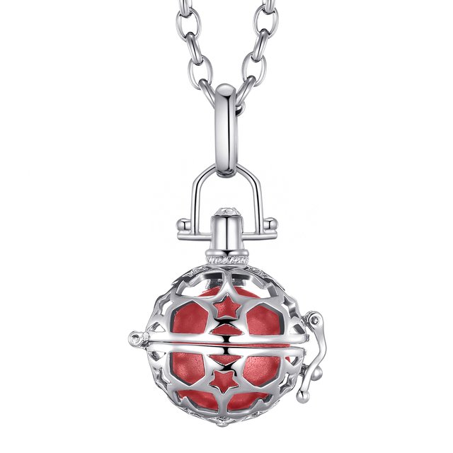Morella Damen Schutzengel Halskette Edelstahl 70 cm mit Anhnger Sterne und Klangkugel rot  16 mm in Schmuckbeutel
