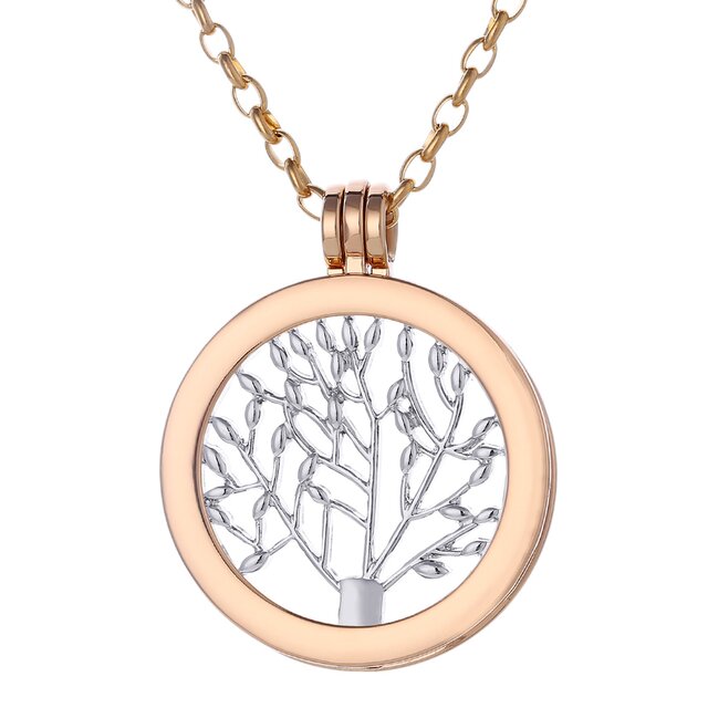Morella Damen Halskette gold 70 cm Edelstahl mit Anhänger und Coin 33 mm Lebensbaum silber in Schmuckbeutel