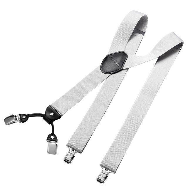 DonDon® Herren Hosenträger breit 4 Clips mit Leder in Y-Form - elastisch und längenverstellbar - Hellgrau