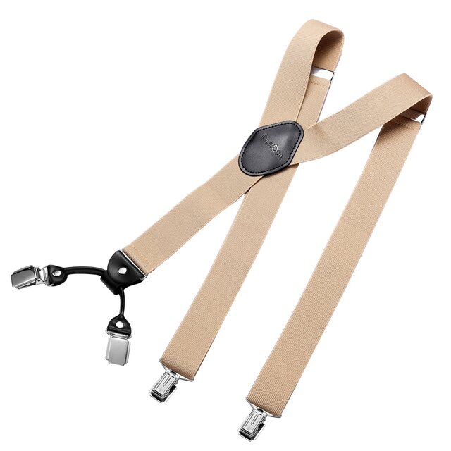 DonDon® Herren Hosenträger breit 4 Clips mit Leder in Y-Form - elastisch und längenverstellbar - Beige