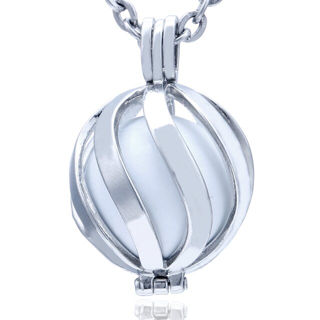 Morella Damen Schutzengel Halskette Edelstahl 70 cm mit Anhänger Spirale und Klangkugel weiß Ø 16 mm in Schmuckbeutel