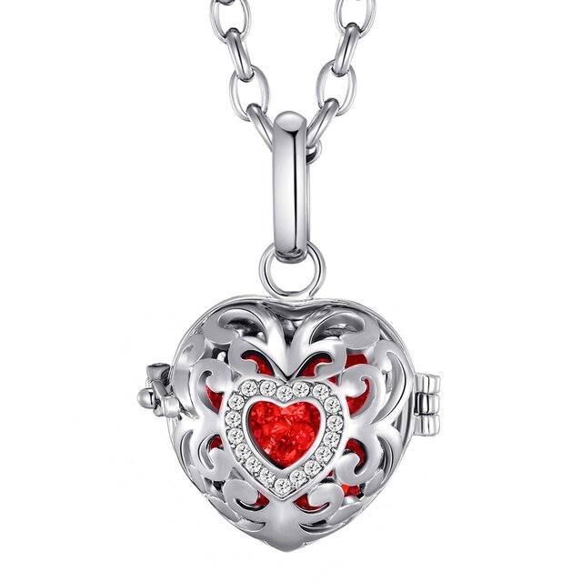Morella Damen Schutzengel Halskette Edelstahl 70 cm mit Anhänger Herz Liebe und Klangkugel Zirkonia in Schmuckbeutel