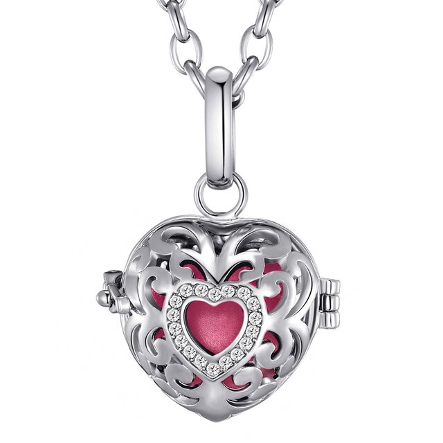 Morella Damen Schutzengel Halskette Edelstahl 70 cm mit Anhänger Herz Liebe und Klangkugel rosa Ø 16 mm in Schmuckbeutel