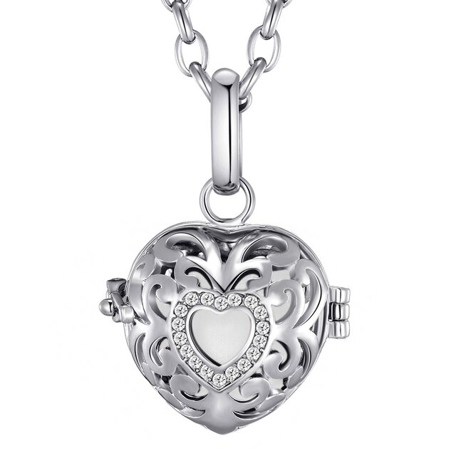 Morella Damen Schutzengel Halskette Edelstahl 70 cm mit Anhänger Herz Liebe und Klangkugel weiß Ø 16 mm in Schmuckbeutel
