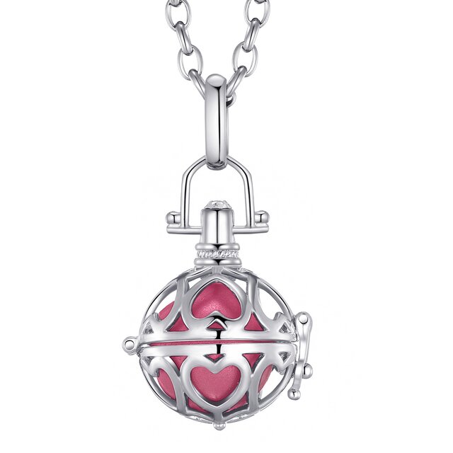 Morella Damen Schutzengel Halskette Edelstahl 70 cm mit Anhänger Liebesherzen und Klangkugel rosa Ø 16 mm in Schmuckbeutel