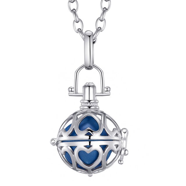 Morella Damen Schutzengel Halskette Edelstahl 70 cm mit Anhänger Liebesherzen und Klangkugel blau Ø 16 mm in Schmuckbeutel