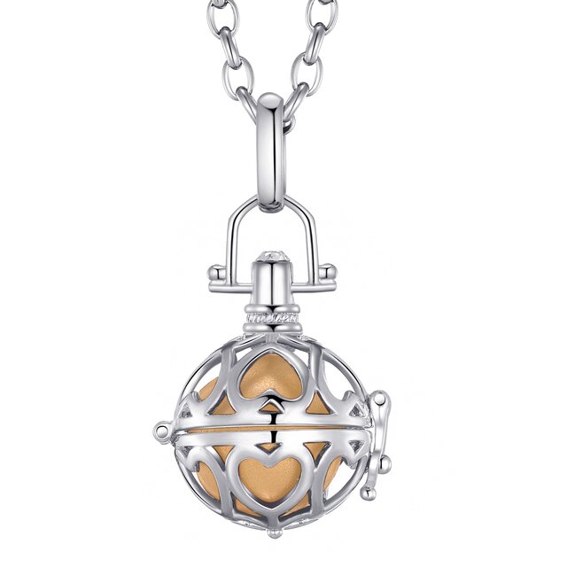 Morella Damen Schutzengel Halskette Edelstahl 70 cm mit Anhänger Liebesherzen und Klangkugel gold Ø 16 mm in Schmuckbeutel