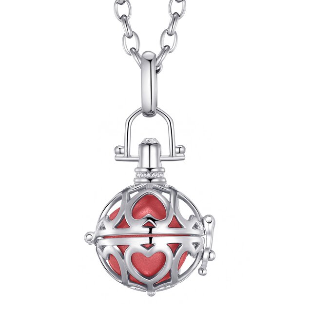 Morella Damen Schutzengel Halskette Edelstahl 70 cm mit Anhnger Liebesherzen und Klangkugel rot  16 mm in Schmuckbeutel