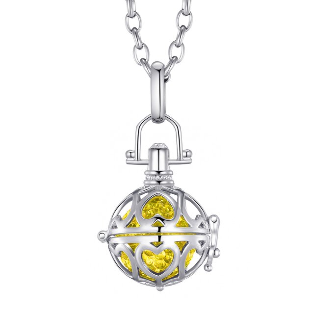 Morella Damen Schutzengel Halskette Edelstahl 70 cm mit Anhnger Liebesherzen und Klangkugel gelb  16 mm in Schmuckbeutel