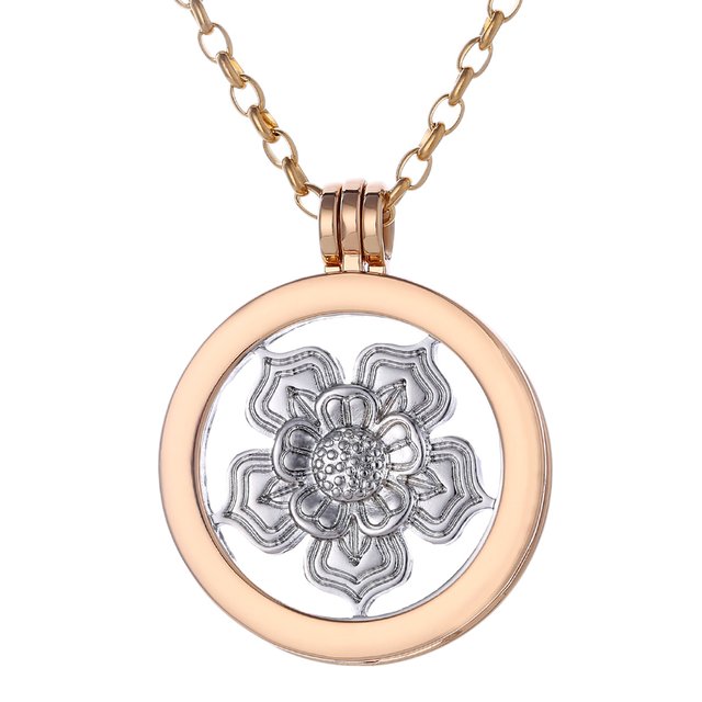 Morella Damen Halskette gold 70 cm Edelstahl mit Anhänger und Coin 33 mm Lotus in Schmuckbeutel