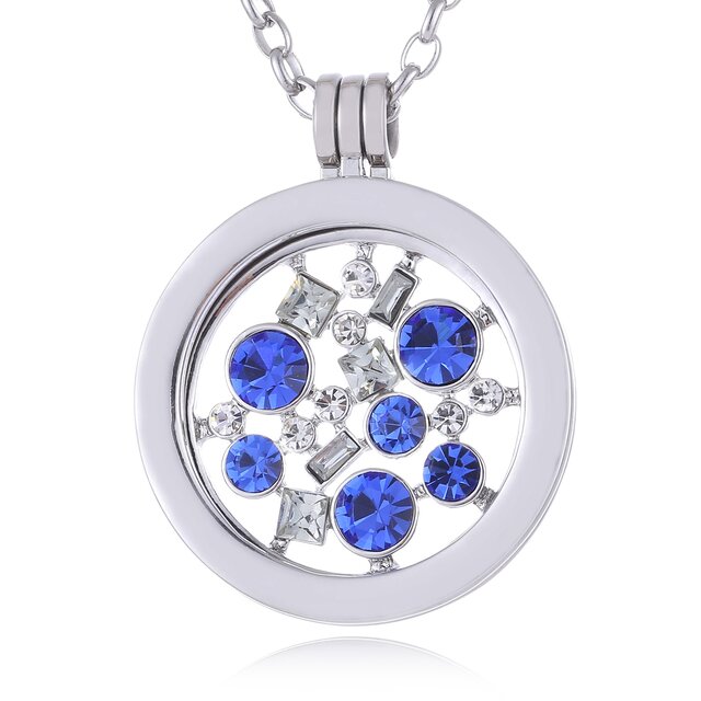 Morella Damen Halskette 70 cm Edelstahl mit Amulett und Coin 33 mm Universum mit Zirkoniasteinen blau in Schmuckbeutel