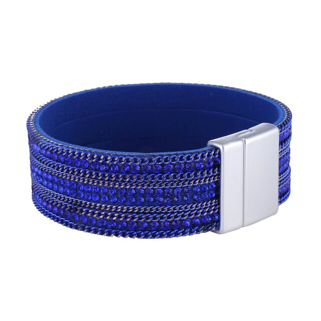 Morella Damen Glitzerarmband veredelt mit Zirkoniasteinen und Elementen Magnetverschluss blau