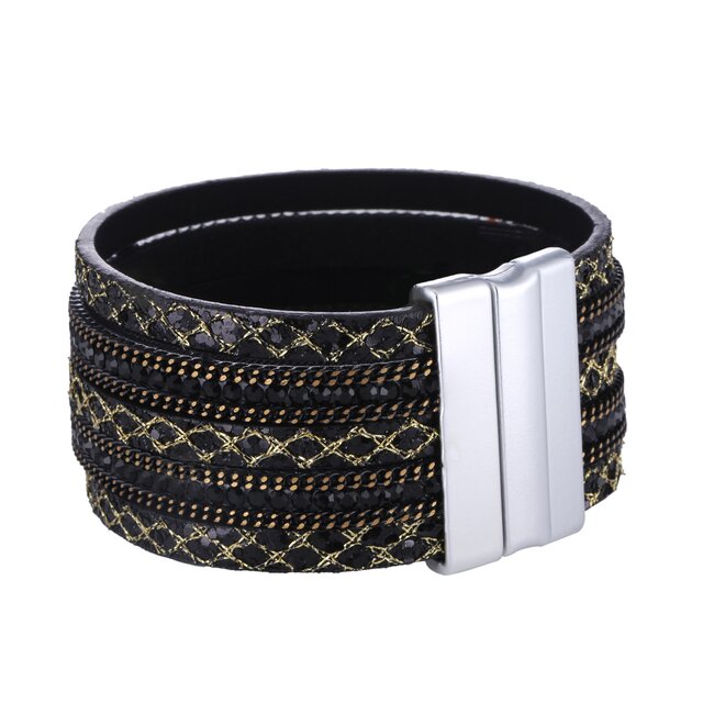Morella Damen Armband verziert mit Zirkoniasteinen und Magnetverschluss schwarz