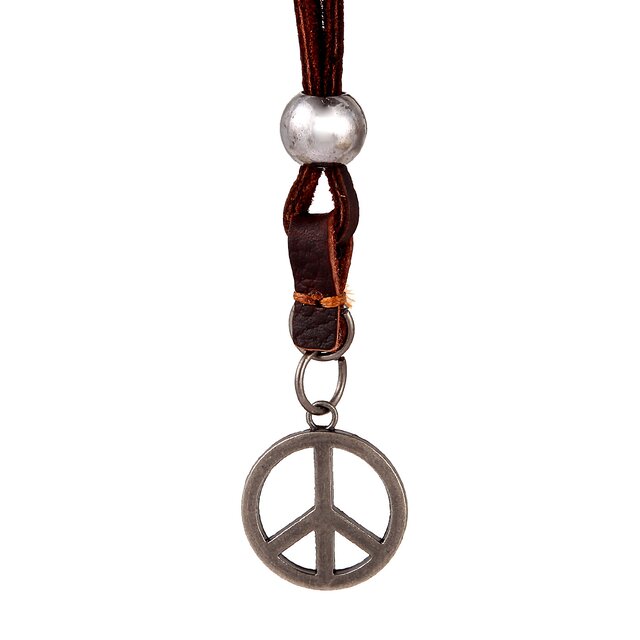 DonDon Herren Halskette aus Leder mit silberfarbenen Peace Zeichen-Anhnger und Samtbeutel