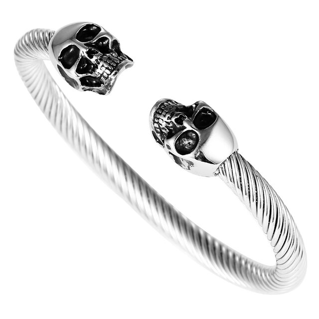 DonDon Armband-Ring aus Edelstahl mit Totenköpfen