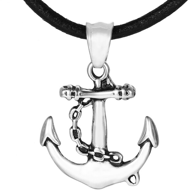 DonDon Herren Lederkette Leder Halskette 50 cm mit Edelstahl Anhänger Anker Segelboot