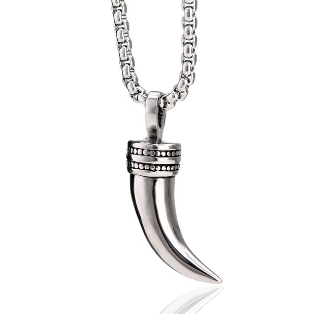 DonDon® Herren Halskette aus Edelstahl mit einem Style Edelstahl Zahn Anhänger und Samtbeutel