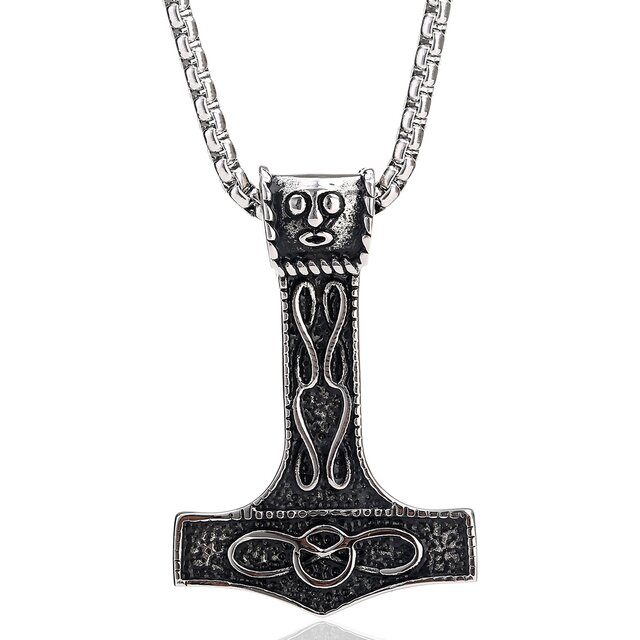 DonDon® Herren Halskette Thor Hammer mit Verzierung Edelstahl mit schwarzem Schmuckbeutel